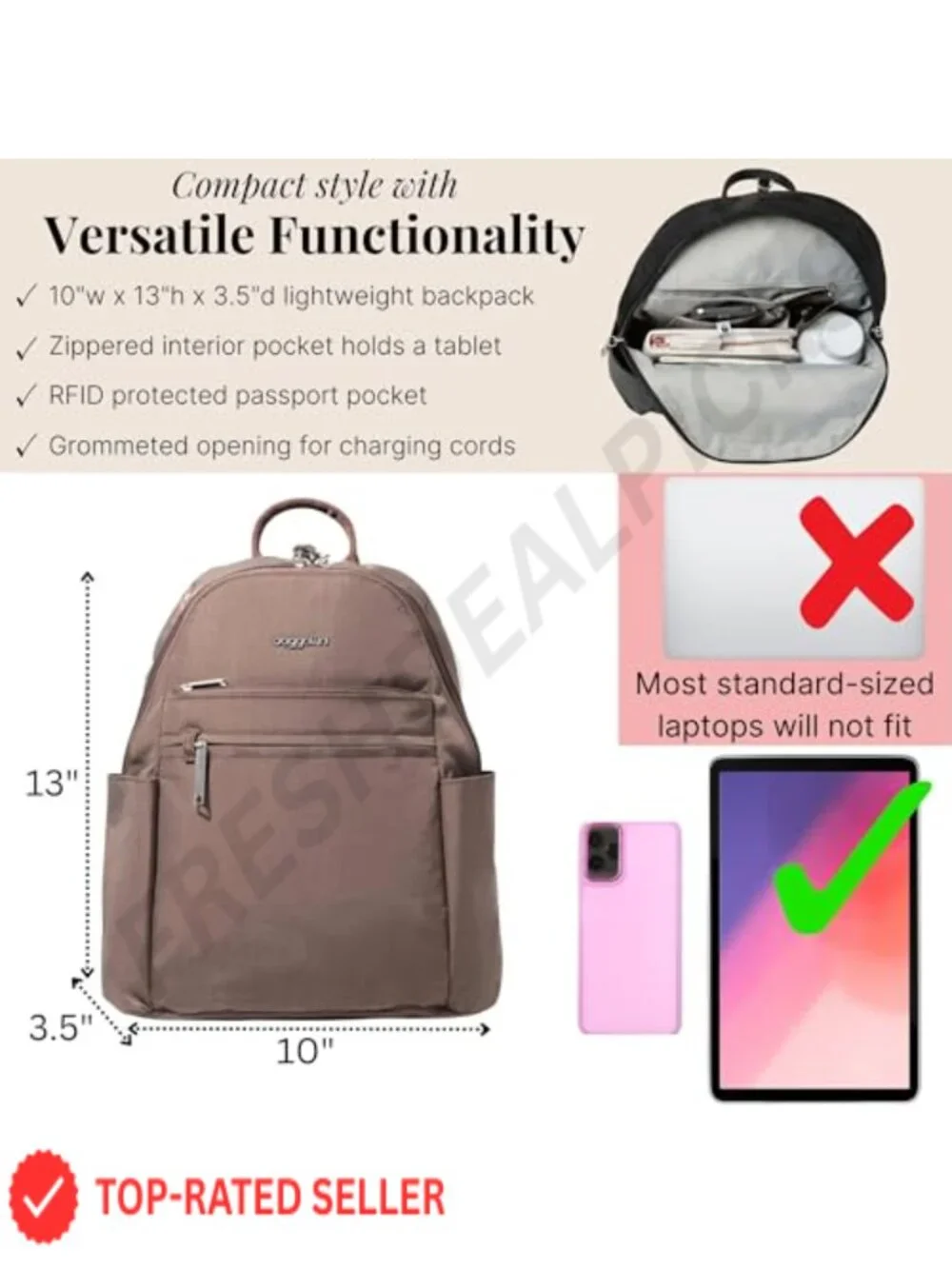 Anti-Theft Travel Backpack Slash-Resistant Nylon Daypack RFID Locking Zippers